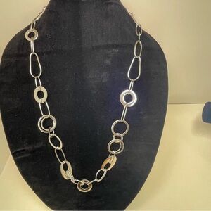 Vintage Geometric Loop Silver Tone Chain Necklace